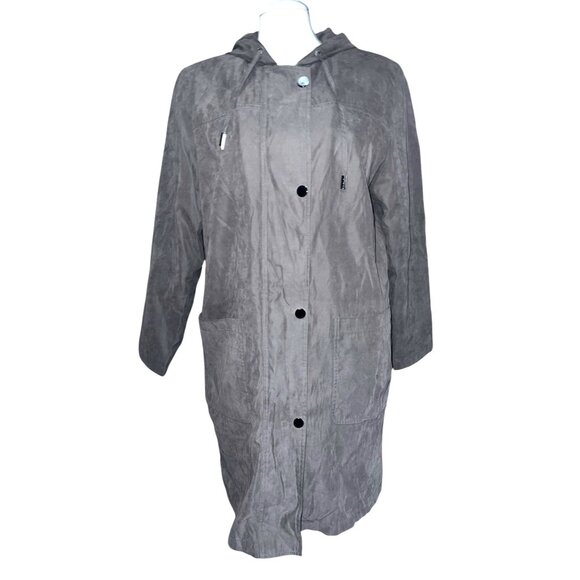 Fleet Street Vintage Suede Feel Trench Coat Jacket Sz Medium Womens Pockets Long - Picture 1 of 9